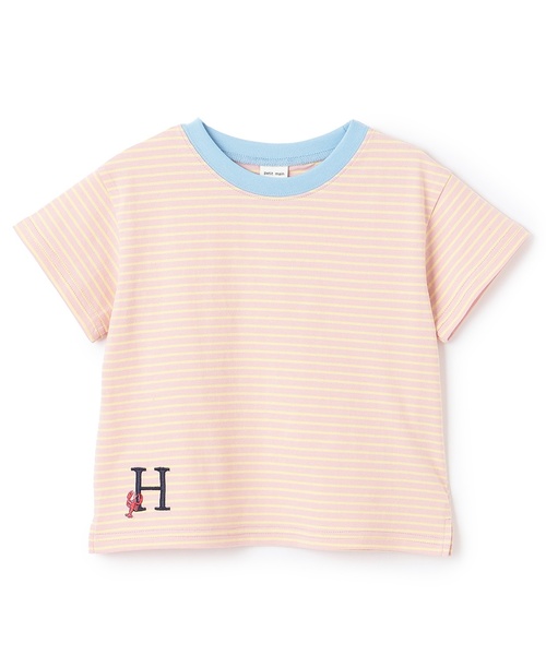 petit main（プティマイン）の「【防汚】カラーボーダー半袖Tシャツ（Tシャツ/カットソー・キッズ・ライトピンク/ブラック/エメラルド/レッド・120cm/110cm/100cm/130cm/80ｃｍ/90cm）」の3枚目の写真