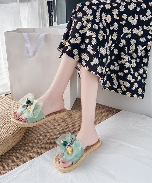 Miniministore(ミニミニストア)の「リボンサンダル レディース スリッパ(サンダル・レディース・ブラック/アイボリー/ミント・L/S/M)」の14枚目の写真