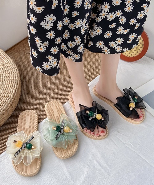 Miniministore(ミニミニストア)の「リボンサンダル レディース スリッパ(サンダル・レディース・ブラック/アイボリー/ミント・L/S/M)」の13枚目の写真