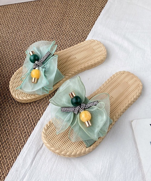 Miniministore(ミニミニストア)の「リボンサンダル レディース スリッパ(サンダル・レディース・ブラック/アイボリー/ミント・L/S/M)」の10枚目の写真