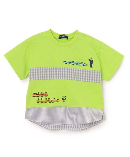 kladskap（クレードスコープ）の「電車刺しゅう切替半袖Tシャツ（Tシャツ/カットソー・キッズ・オフホワイト/黄緑系・120cm/110cm/90cm/80ｃｍ/100cm/130cm）」の2枚目の写真