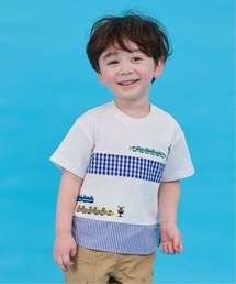 電車刺しゅう切替半袖Tシャツ