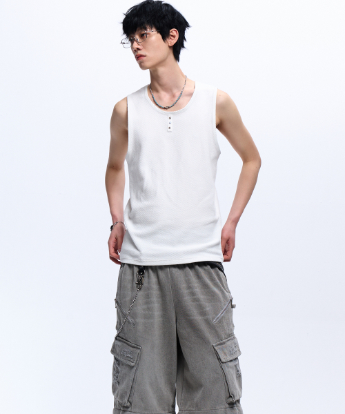 RSSC(アールエスエスシー)の「LEATHER MIXED SLEEVELESS - WHITE(Tシャツ/カットソー・レディース・その他・0/1/2)」の2枚目の写真