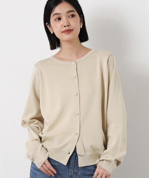 Gready Brilliant（グレディブリリアン）の「リヨセル混ニュアンス釦カーディガン（カーディガン/ボレロ・レディース・ライトベージュ/ブラック・38）」の2枚目の写真