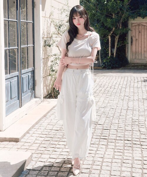 OLIVE des OLIVE（オリーブデオリーブ）の「サイドレースリボンカーゴパンツ（カーゴパンツ・レディース・ブラック/オフホワイト/ピンク・FREE）」の7枚目の写真