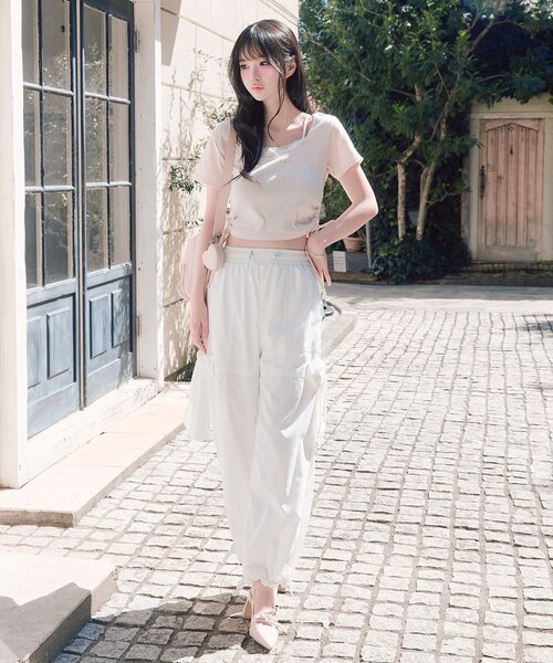 OLIVE des OLIVE（オリーブデオリーブ）の「サイドレースリボンカーゴパンツ（カーゴパンツ・レディース・ブラック/オフホワイト/ピンク・FREE）」の9枚目の写真