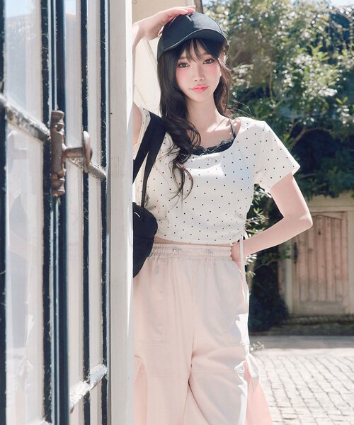 OLIVE des OLIVE（オリーブデオリーブ）の「サイドレースリボンカーゴパンツ（カーゴパンツ・レディース・ブラック/オフホワイト/ピンク・FREE）」の19枚目の写真