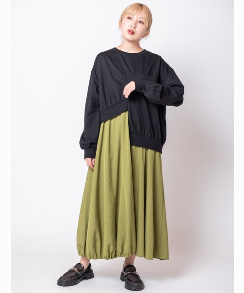 OSMOSIS(オズモーシス)の「切替アシンメトリーワンピース(ワンピース・レディース・カーキ/ブラック/グレー・ONE SIZE)」の1枚目の写真