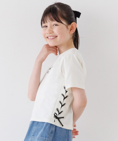 coca（coca）（コカ）の「キッズ　サイドレースアップトップス（Tシャツ/カットソー・キッズ・ブラック/アイボリー・120/130/140/150）」の2枚目の写真