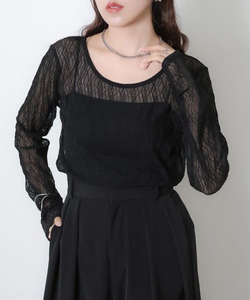 Riberry(リベリー)の「前後2WAYスリット入りウェーブシアートップス(Tシャツ/カットソー・レディース・オフホワイト/ブラック・MEDIUM)」の22枚目の写真