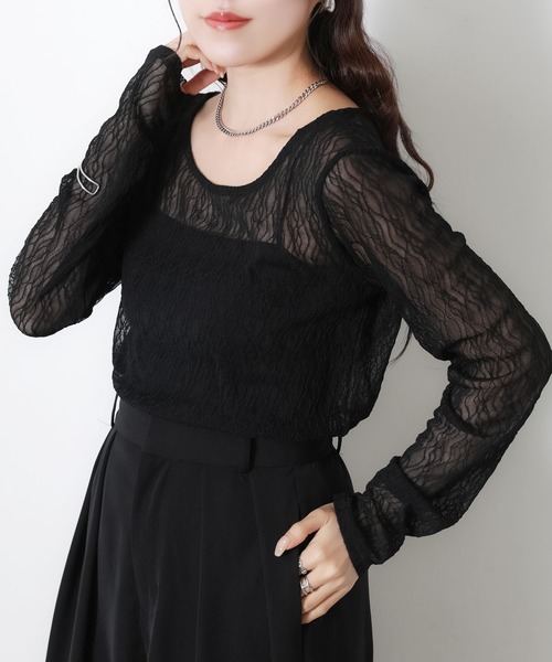 Riberry(リベリー)の「前後2WAYスリット入りウェーブシアートップス(Tシャツ/カットソー・レディース・オフホワイト/ブラック・MEDIUM)」の8枚目の写真