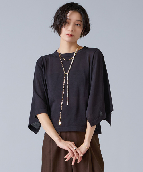 Liesse（リエス）の「クロップドワイドニット（ニット/セーター・レディース・ブラック/レッド/ブラウン・FREE）」の2枚目の写真