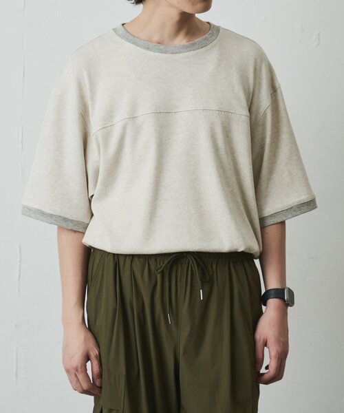 COLONY 2139（コロニートゥーワンスリーナイン）の「サマーニットソーバイカラー半袖TEE（Tシャツ/カットソー・メンズ・アイボリー/ブラック/グレイッシュベージュ・MEDIUM/LARGE）」の12枚目の写真