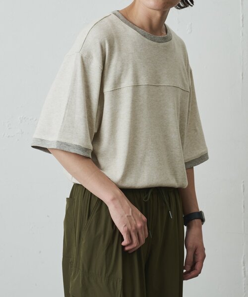 COLONY 2139（コロニートゥーワンスリーナイン）の「サマーニットソーバイカラー半袖TEE（Tシャツ/カットソー・メンズ・アイボリー/ブラック/グレイッシュベージュ・MEDIUM/LARGE）」の10枚目の写真