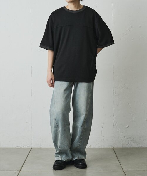 COLONY 2139（コロニートゥーワンスリーナイン）の「サマーニットソーバイカラー半袖TEE（Tシャツ/カットソー・メンズ・アイボリー/ブラック/グレイッシュベージュ・MEDIUM/LARGE）」の13枚目の写真