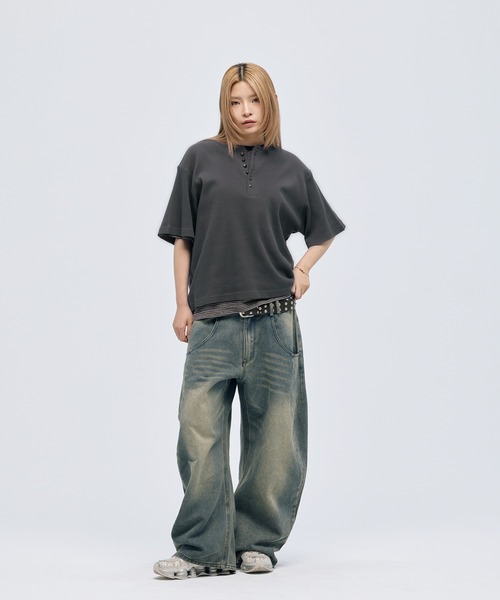 MSG(エムエスジー)の「シルバーボタンヘンリーネックサーマルワッフル半袖Tシャツ カットソー(Tシャツ/カットソー・メンズ・ブラック系/チャコール/ブラック/ホワイト/グレー/ワイン・S/M/L/XL)」の13枚目の写真