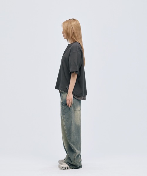 MSG(エムエスジー)の「シルバーボタンヘンリーネックサーマルワッフル半袖Tシャツ カットソー(Tシャツ/カットソー・メンズ・ブラック系/チャコール/ブラック/ホワイト/グレー/ワイン・S/M/L/XL)」の10枚目の写真