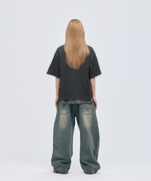 MSG(エムエスジー)の「シルバーボタンヘンリーネックサーマルワッフル半袖Tシャツ カットソー(Tシャツ/カットソー・メンズ・ブラック系/チャコール/ブラック/ホワイト/グレー/ワイン・S/M/L/XL)」の11枚目の写真