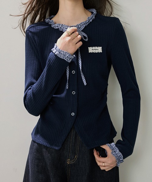 ONEP STAR(ワンピスター)の「チェックフリルデザイントップス(Tシャツ/カットソー・レディース・ネイビー・X-LARGE/LARGE/MEDIUM/SMALL)」の6枚目の写真