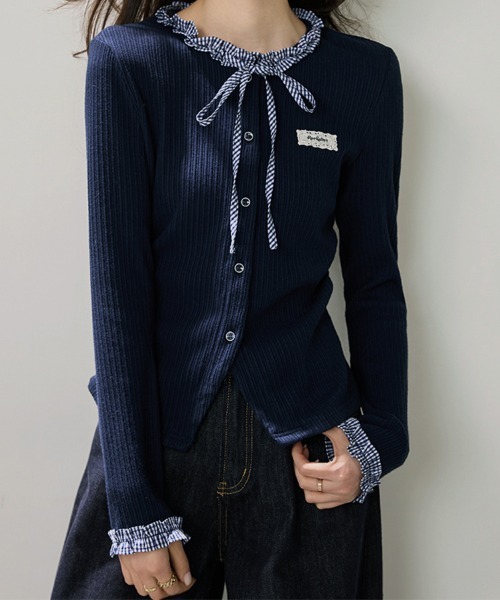 ONEP STAR(ワンピスター)の「チェックフリルデザイントップス(Tシャツ/カットソー・レディース・ネイビー・X-LARGE/LARGE/MEDIUM/SMALL)」の9枚目の写真