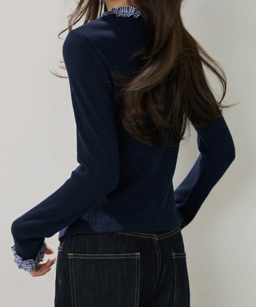 ONEP STAR(ワンピスター)の「チェックフリルデザイントップス(Tシャツ/カットソー・レディース・ネイビー・X-LARGE/LARGE/MEDIUM/SMALL)」の10枚目の写真