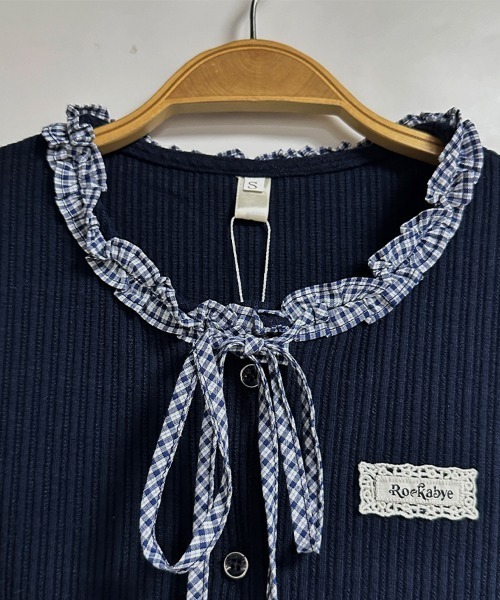 ONEP STAR(ワンピスター)の「チェックフリルデザイントップス(Tシャツ/カットソー・レディース・ネイビー・X-LARGE/LARGE/MEDIUM/SMALL)」の2枚目の写真