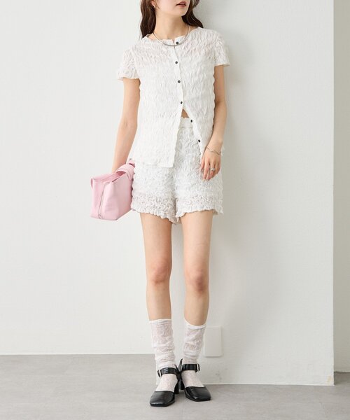 mystic（ミスティック）の「【軽やかなシャーリング素材】エアリーシャーリングショートパンツ（その他パンツ・レディース・オフホワイト/ブラック・FREE）」の14枚目の写真