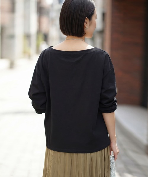 STYLE DELI（スタイルデリ）の「綿100ボートオフショルトップス（Tシャツ/カットソー・レディース・ホワイト/ブラック・FREE）」の7枚目の写真