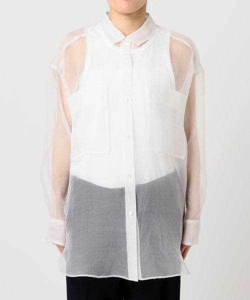 CALMER（カルメール）の「SILK ORGANDIE SIHRT / シルクオーガンジーシャツ（シャツ/ブラウス・レディース・ホワイト/ブルー系その他・FREE）」の10枚目の写真