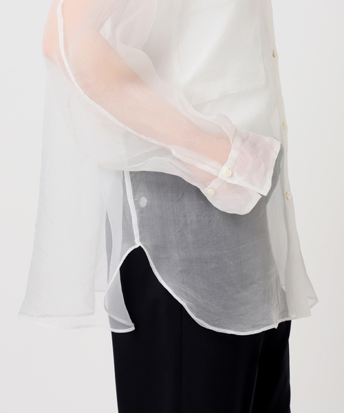 CALMER（カルメール）の「SILK ORGANDIE SIHRT / シルクオーガンジーシャツ（シャツ/ブラウス・レディース・ホワイト/ブルー系その他・FREE）」の14枚目の写真