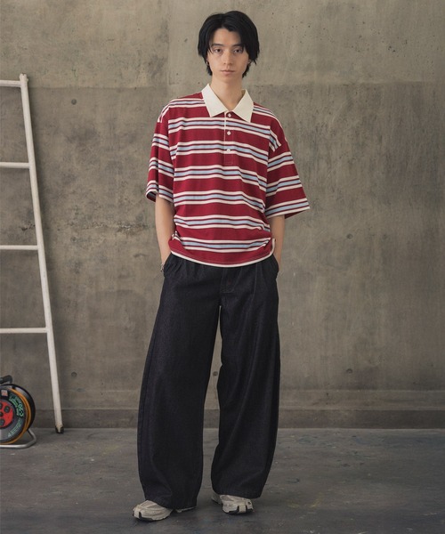ILL'S(イルズ)の「折り返しボーダーポロシャツ / TURNED BORDER POLO メンズ ウィメンズ ユニセックス(ポロシャツ・メンズ・ホワイト/レッド/グレー・M/L)」の10枚目の写真