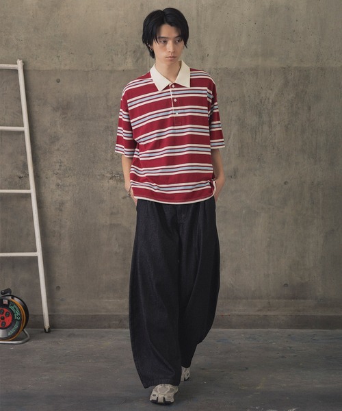 ILL'S(イルズ)の「折り返しボーダーポロシャツ / TURNED BORDER POLO メンズ ウィメンズ ユニセックス(ポロシャツ・メンズ・ホワイト/レッド/グレー・M/L)」の11枚目の写真