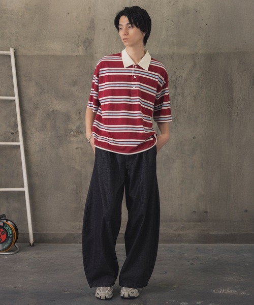 ILL'S(イルズ)の「折り返しボーダーポロシャツ / TURNED BORDER POLO メンズ ウィメンズ ユニセックス(ポロシャツ・メンズ・ホワイト/レッド/グレー・M/L)」の12枚目の写真