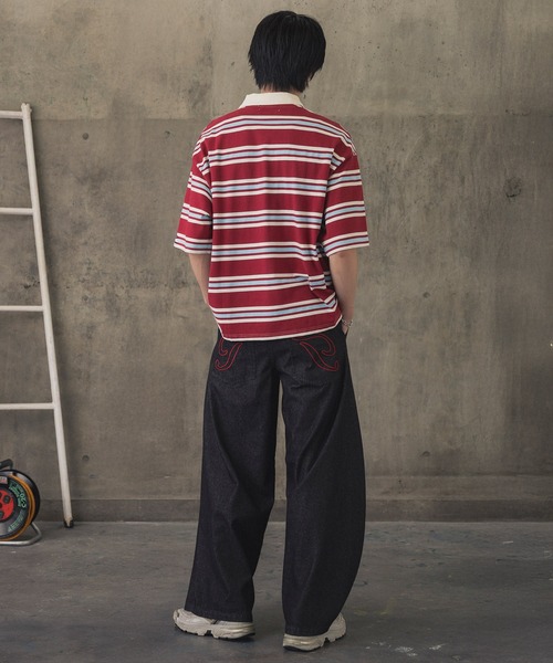 ILL'S(イルズ)の「折り返しボーダーポロシャツ / TURNED BORDER POLO メンズ ウィメンズ ユニセックス(ポロシャツ・メンズ・ホワイト/レッド/グレー・M/L)」の16枚目の写真