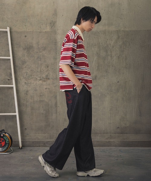 ILL'S(イルズ)の「折り返しボーダーポロシャツ / TURNED BORDER POLO メンズ ウィメンズ ユニセックス(ポロシャツ・メンズ・ホワイト/レッド/グレー・M/L)」の14枚目の写真