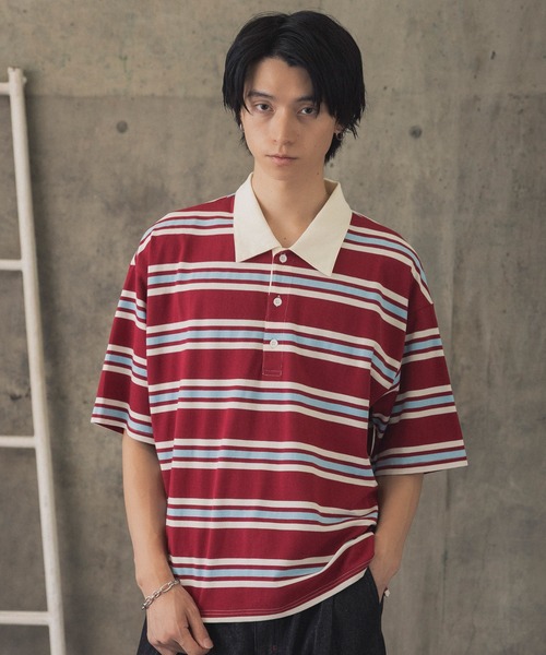 ILL'S(イルズ)の「折り返しボーダーポロシャツ / TURNED BORDER POLO メンズ ウィメンズ ユニセックス(ポロシャツ・メンズ・ホワイト/レッド/グレー・M/L)」の5枚目の写真