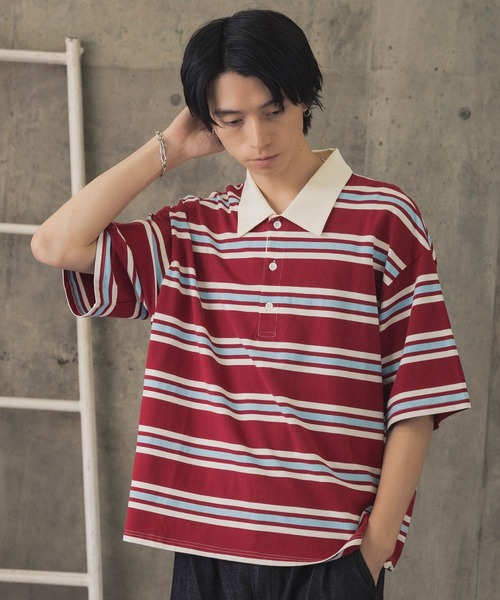 ILL'S(イルズ)の「折り返しボーダーポロシャツ / TURNED BORDER POLO メンズ ウィメンズ ユニセックス(ポロシャツ・メンズ・ホワイト/レッド/グレー・M/L)」の6枚目の写真