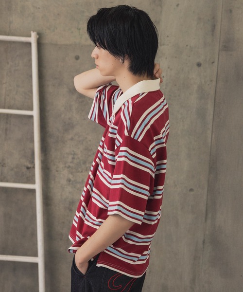 ILL'S(イルズ)の「折り返しボーダーポロシャツ / TURNED BORDER POLO メンズ ウィメンズ ユニセックス(ポロシャツ・メンズ・ホワイト/レッド/グレー・M/L)」の7枚目の写真