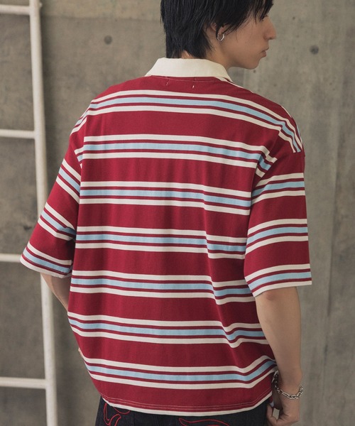 ILL'S(イルズ)の「折り返しボーダーポロシャツ / TURNED BORDER POLO メンズ ウィメンズ ユニセックス(ポロシャツ・メンズ・ホワイト/レッド/グレー・M/L)」の9枚目の写真