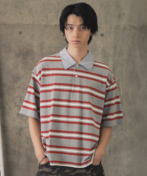 ILL'S(イルズ)の「折り返しボーダーポロシャツ / TURNED BORDER POLO メンズ ウィメンズ ユニセックス(ポロシャツ・メンズ・ホワイト/レッド/グレー・M/L)」の18枚目の写真