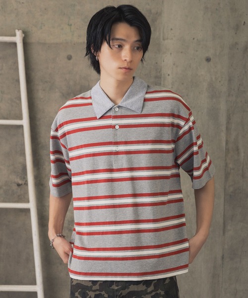 ILL'S(イルズ)の「折り返しボーダーポロシャツ / TURNED BORDER POLO メンズ ウィメンズ ユニセックス(ポロシャツ・メンズ・ホワイト/レッド/グレー・M/L)」の19枚目の写真
