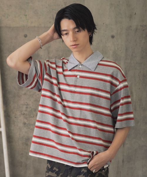 ILL'S(イルズ)の「折り返しボーダーポロシャツ / TURNED BORDER POLO メンズ ウィメンズ ユニセックス(ポロシャツ・メンズ・ホワイト/レッド/グレー・M/L)」の20枚目の写真
