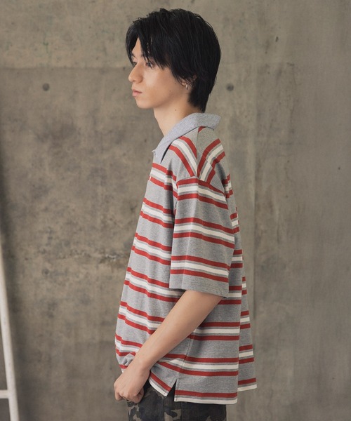 ILL'S(イルズ)の「折り返しボーダーポロシャツ / TURNED BORDER POLO メンズ ウィメンズ ユニセックス(ポロシャツ・メンズ・ホワイト/レッド/グレー・M/L)」の21枚目の写真