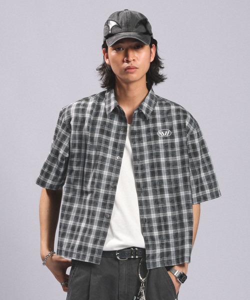 RAGEBLUE(レイジブルー)の「Crown Stitch Check Short shirt/クラウン刺繍ショート丈チェックシャツ(シャツ/ブラウス・メンズ・ダークブラウン/ブラック/ワインレッド・LARGE/MEDIUM)」の7枚目の写真