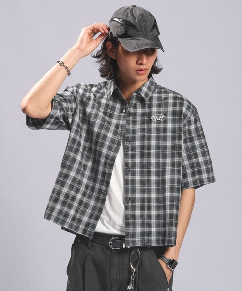 RAGEBLUE(レイジブルー)の「Crown Stitch Check Short shirt/クラウン刺繍ショート丈チェックシャツ(シャツ/ブラウス・メンズ・ダークブラウン/ブラック/ワインレッド・LARGE/MEDIUM)」の9枚目の写真