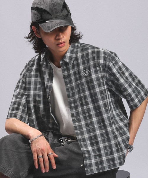 RAGEBLUE(レイジブルー)の「Crown Stitch Check Short shirt/クラウン刺繍ショート丈チェックシャツ(シャツ/ブラウス・メンズ・ダークブラウン/ブラック/ワインレッド・LARGE/MEDIUM)」の10枚目の写真