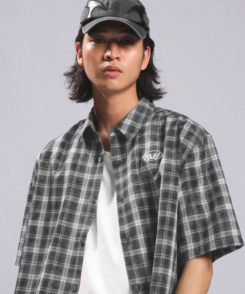 RAGEBLUE(レイジブルー)の「Crown Stitch Check Short shirt/クラウン刺繍ショート丈チェックシャツ(シャツ/ブラウス・メンズ・ダークブラウン/ブラック/ワインレッド・LARGE/MEDIUM)」の11枚目の写真