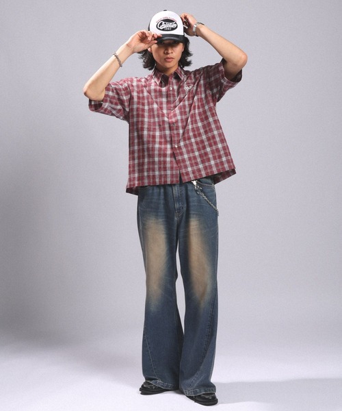 RAGEBLUE(レイジブルー)の「Crown Stitch Check Short shirt/クラウン刺繍ショート丈チェックシャツ(シャツ/ブラウス・メンズ・ダークブラウン/ブラック/ワインレッド・LARGE/MEDIUM)」の13枚目の写真