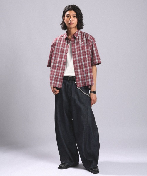 RAGEBLUE(レイジブルー)の「Crown Stitch Check Short shirt/クラウン刺繍ショート丈チェックシャツ(シャツ/ブラウス・メンズ・ダークブラウン/ブラック/ワインレッド・LARGE/MEDIUM)」の14枚目の写真