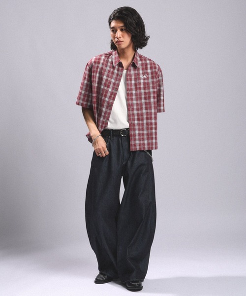 RAGEBLUE(レイジブルー)の「Crown Stitch Check Short shirt/クラウン刺繍ショート丈チェックシャツ(シャツ/ブラウス・メンズ・ダークブラウン/ブラック/ワインレッド・LARGE/MEDIUM)」の16枚目の写真